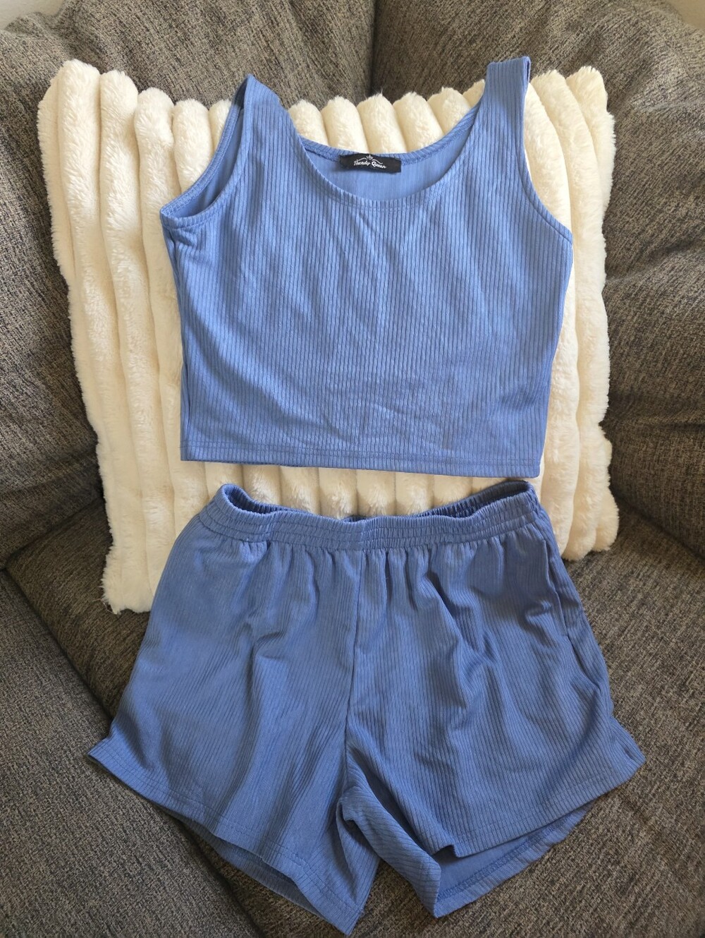 Blue Ribbed Tank & Short Lounge Set